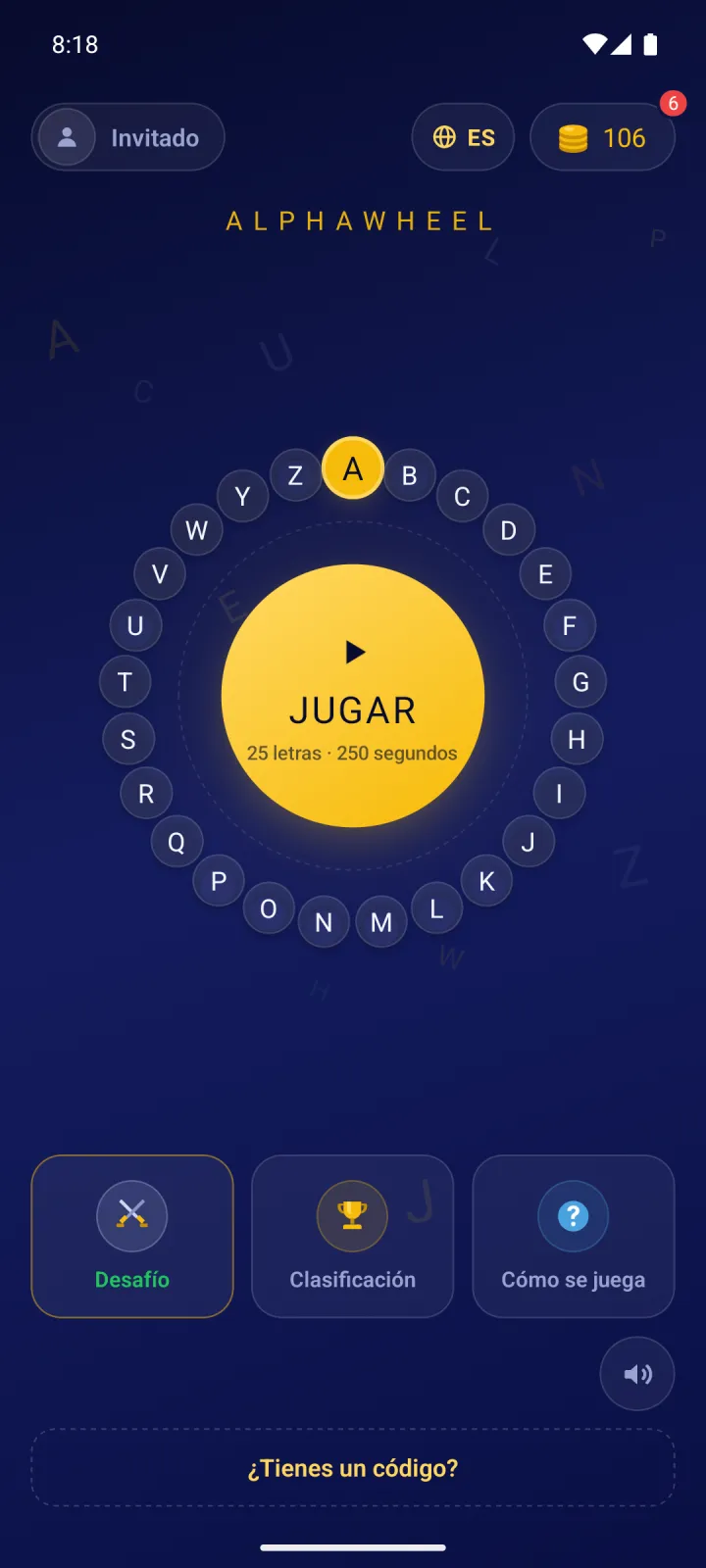 Pantalla de inicio con el botón de jugar