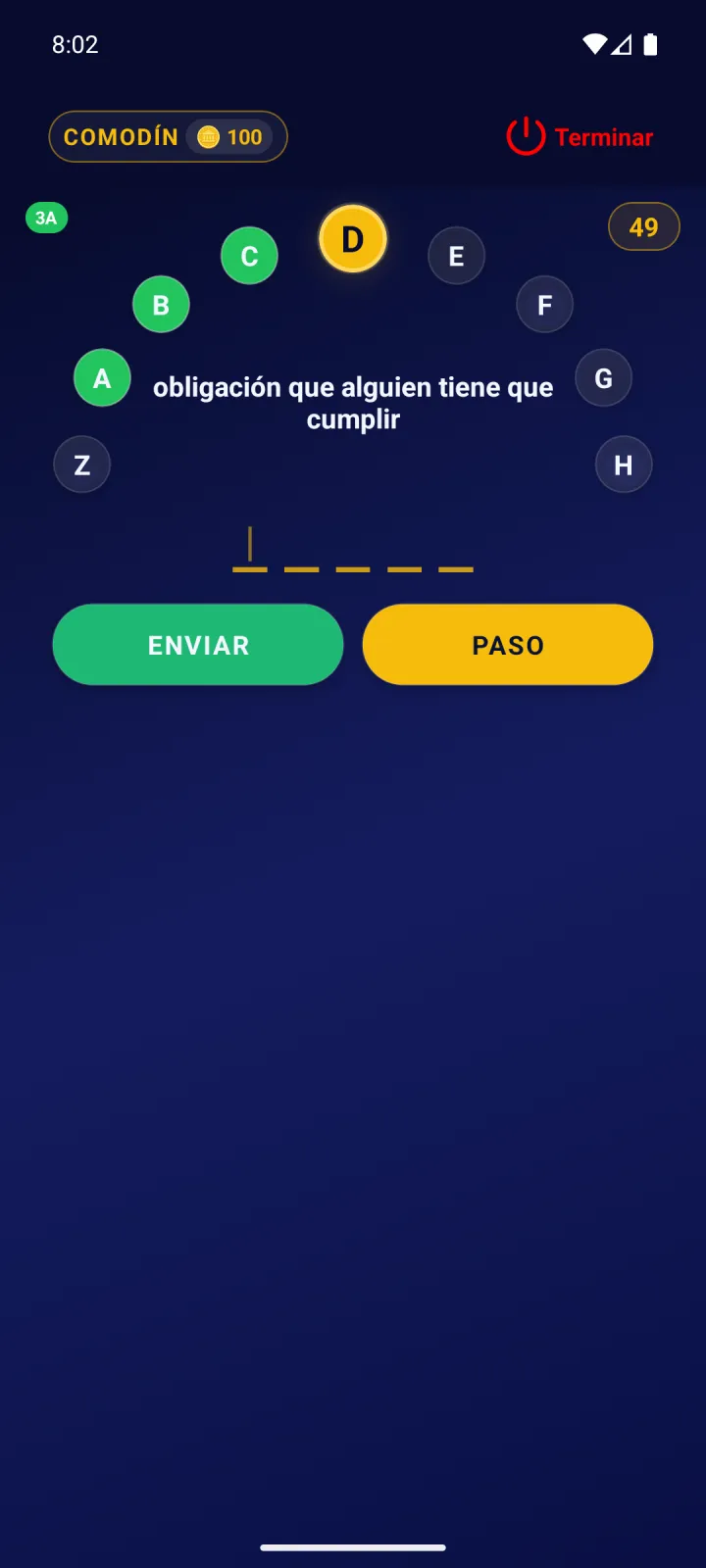 El rosco a mitad de partida: letras acertadas, falladas y pasadas